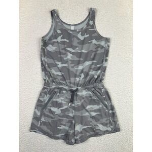 Athleta Girl Romper Girls Large 12 Gray Camo Sleeveless Drawstring Zip Pockets